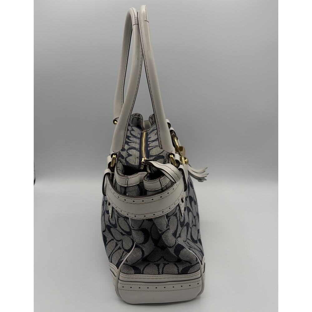 COACH Handbag Signature Denim Leather Tassel Gold Hardware Canvas Y2K White Blue - Picture 5 of 16